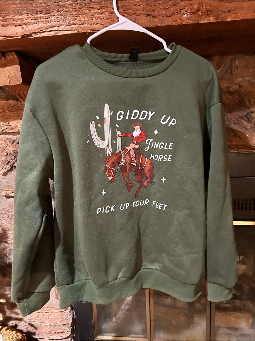 SHEIN Olive Green Crewneck Sweatshirt with Western Graphic